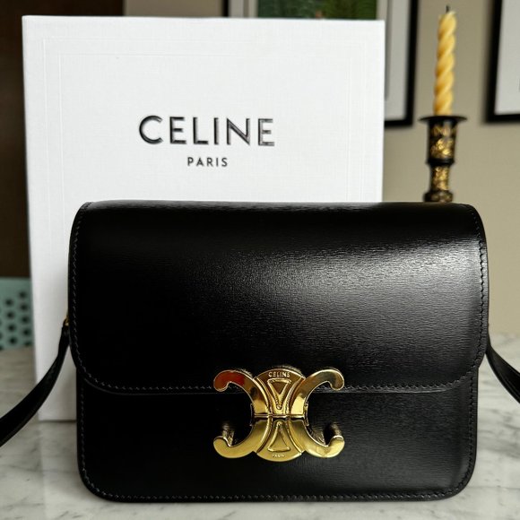 Celine Teen Triomphe Bag in Shiny Black Calfskin - Picture 1 of 13